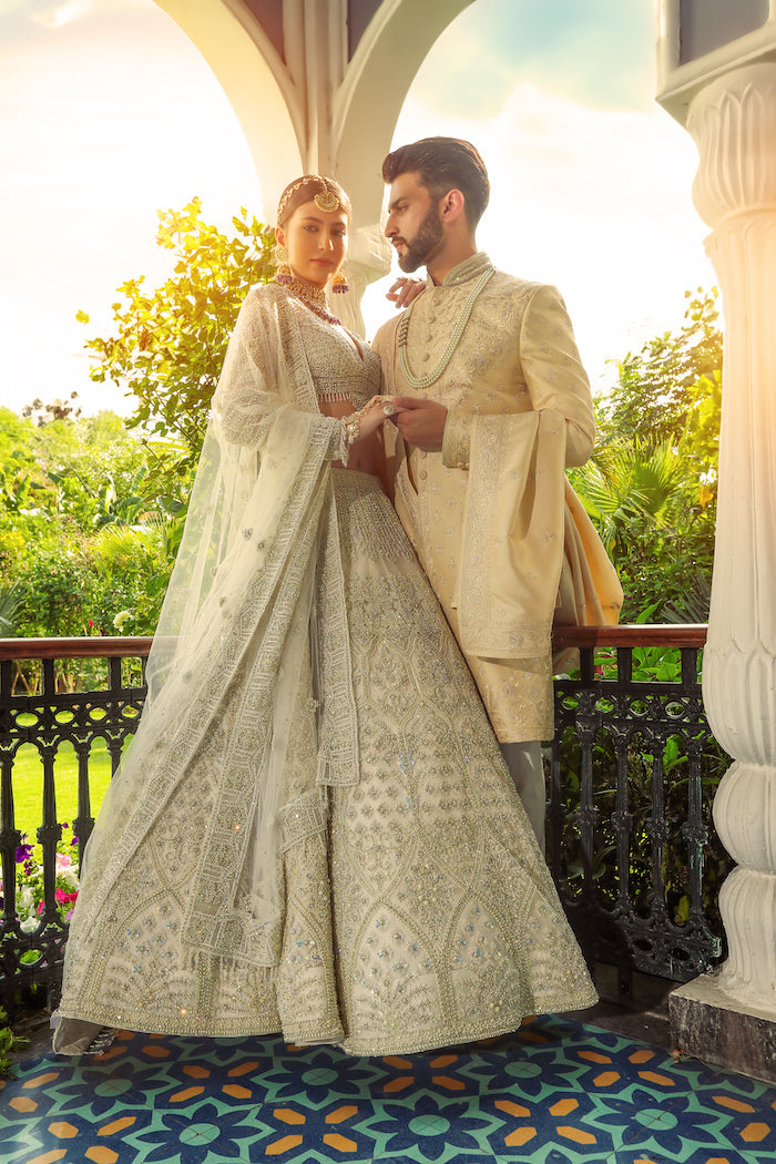 Ivory Embroidered Bridal Lehenga – Mongas