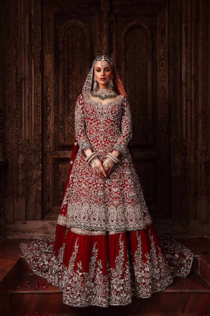 Kameez with Skirt Red Bridal Outfit – Mongas