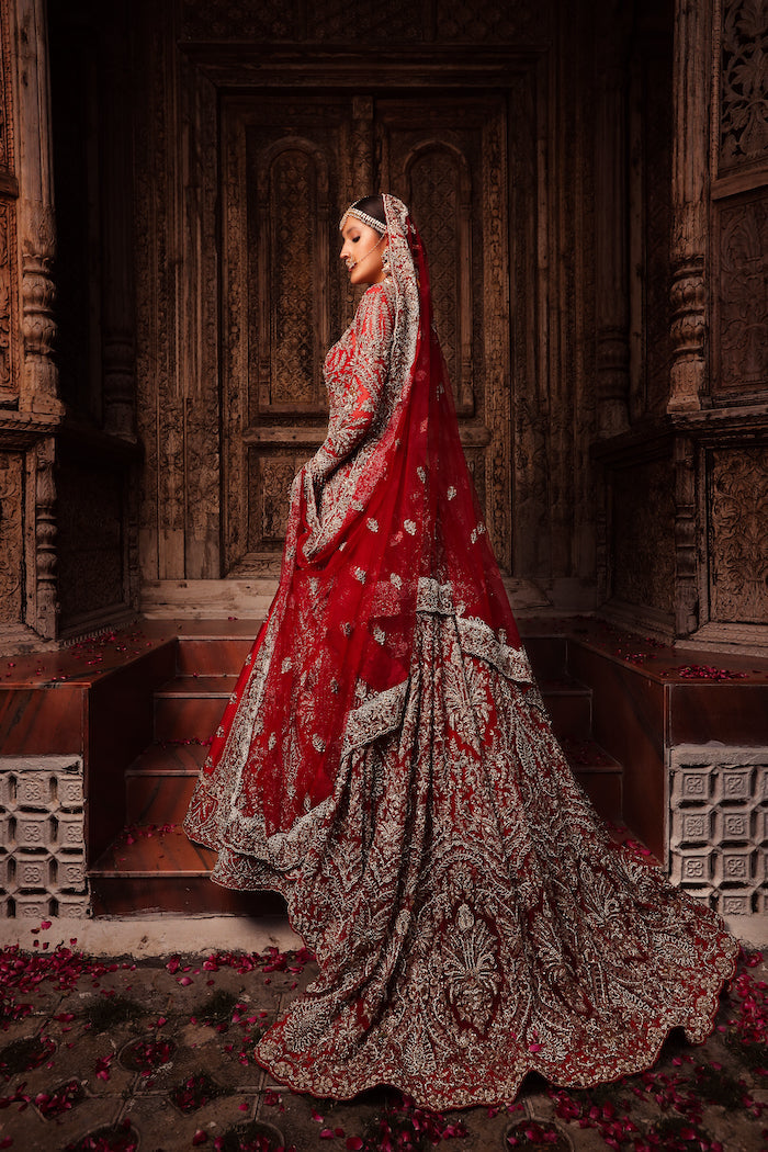 Organza Red Jacket style with Skirt Bridal Outfit