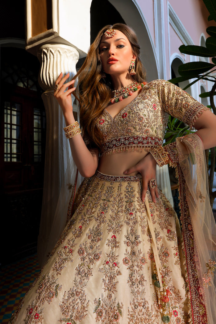 Cream Embroidered Bridal Outfit