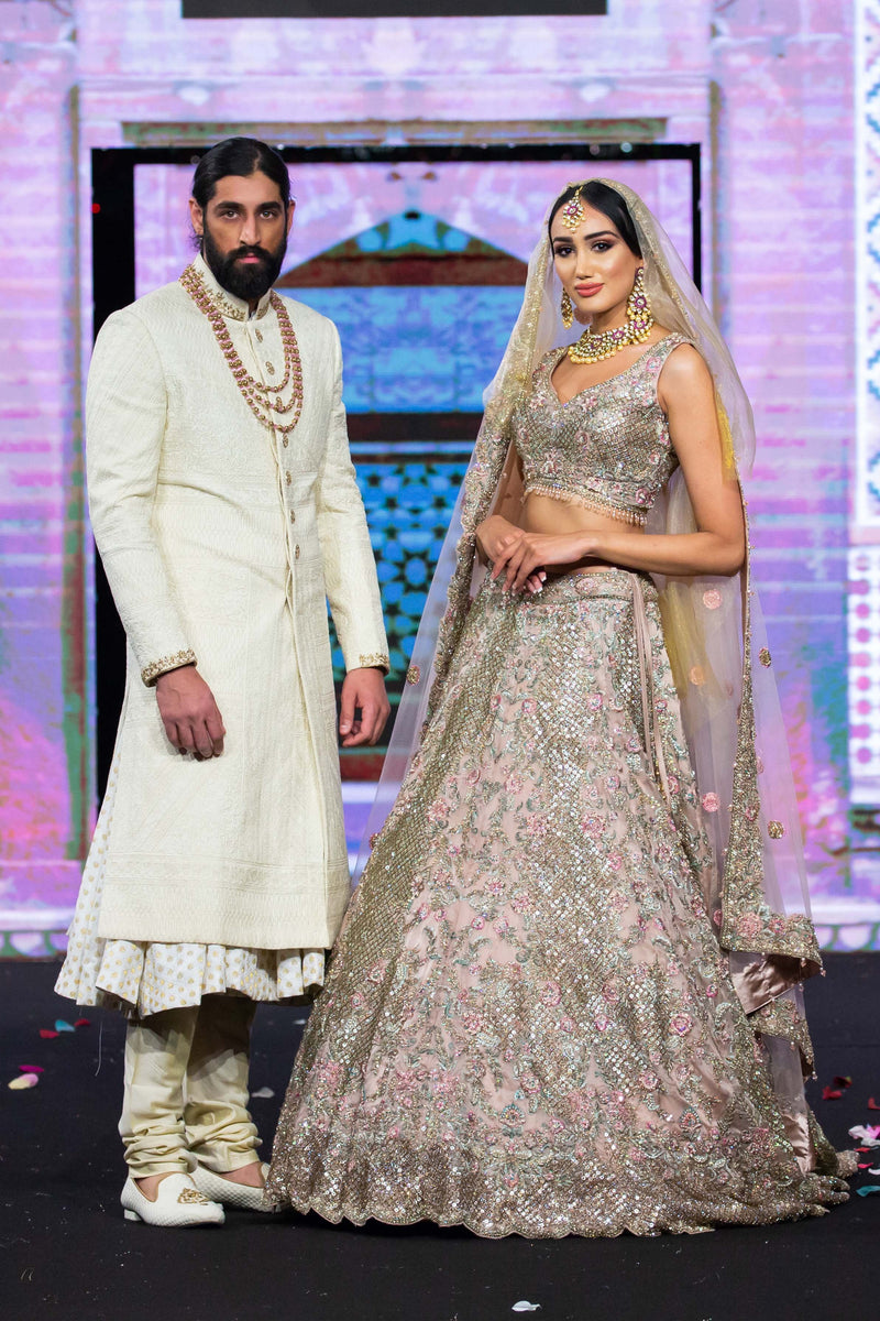 Blush Pink Bridal and Ivory Sherwani Pair