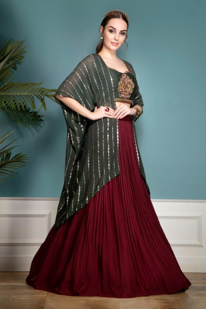 Georgette lehenga with a cape