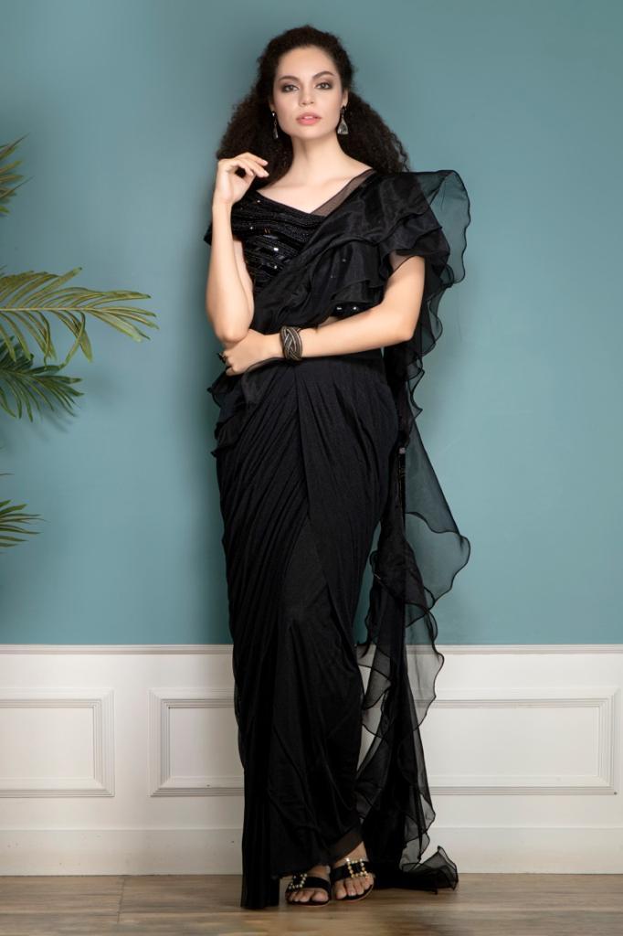 Black Ruffle Saree with Stylish Blouse