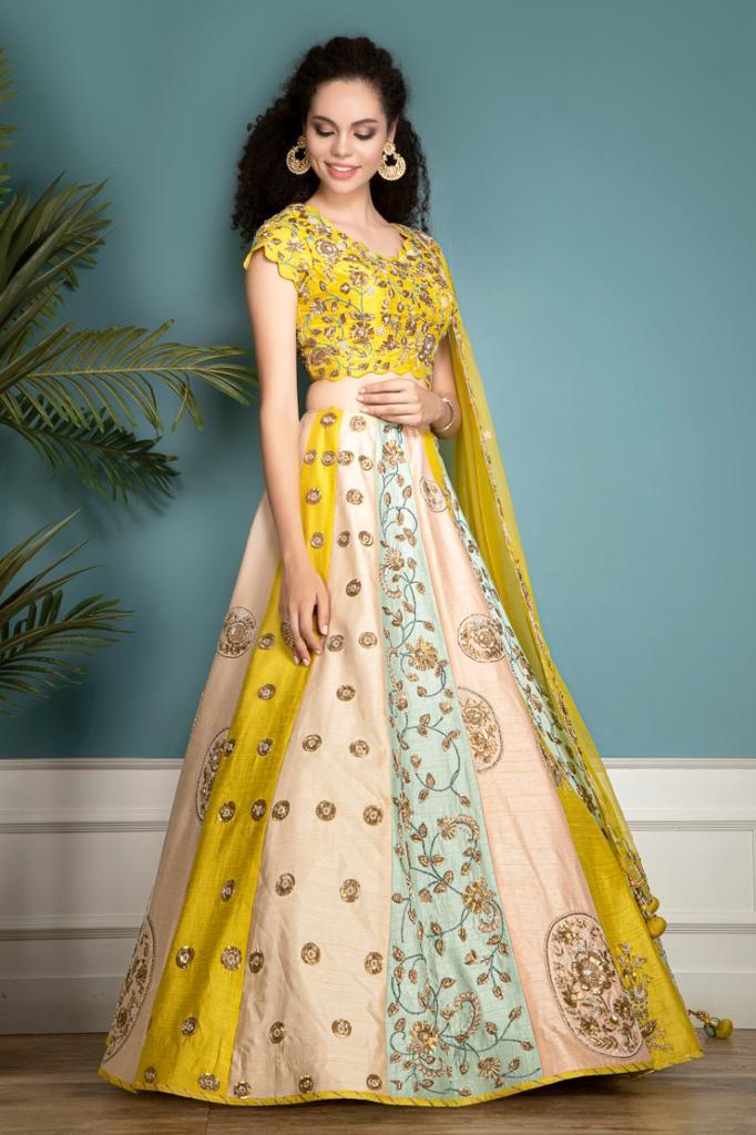 Multicolor lehenga, Top and Scarf