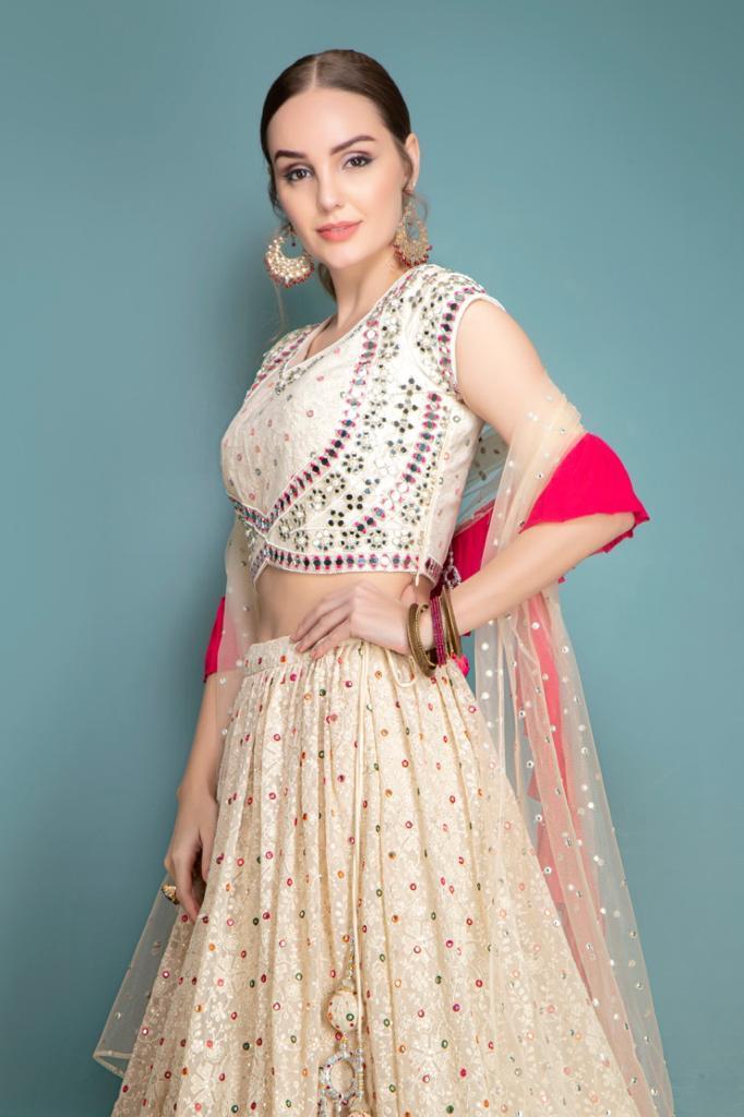 Multi-thread, Mirror and Tonal work Lehenga with matching Dupatta