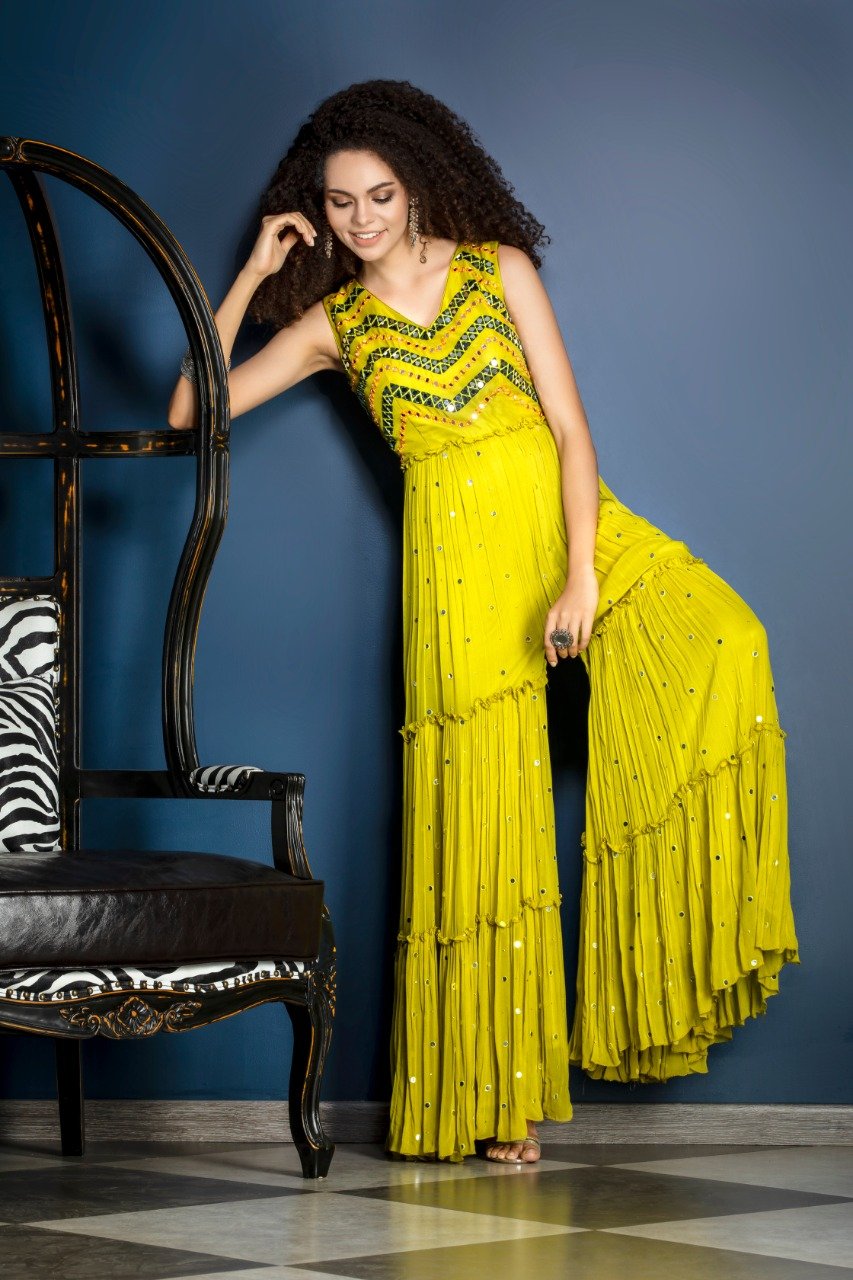 Indo-western Jumpsuit with mirror work