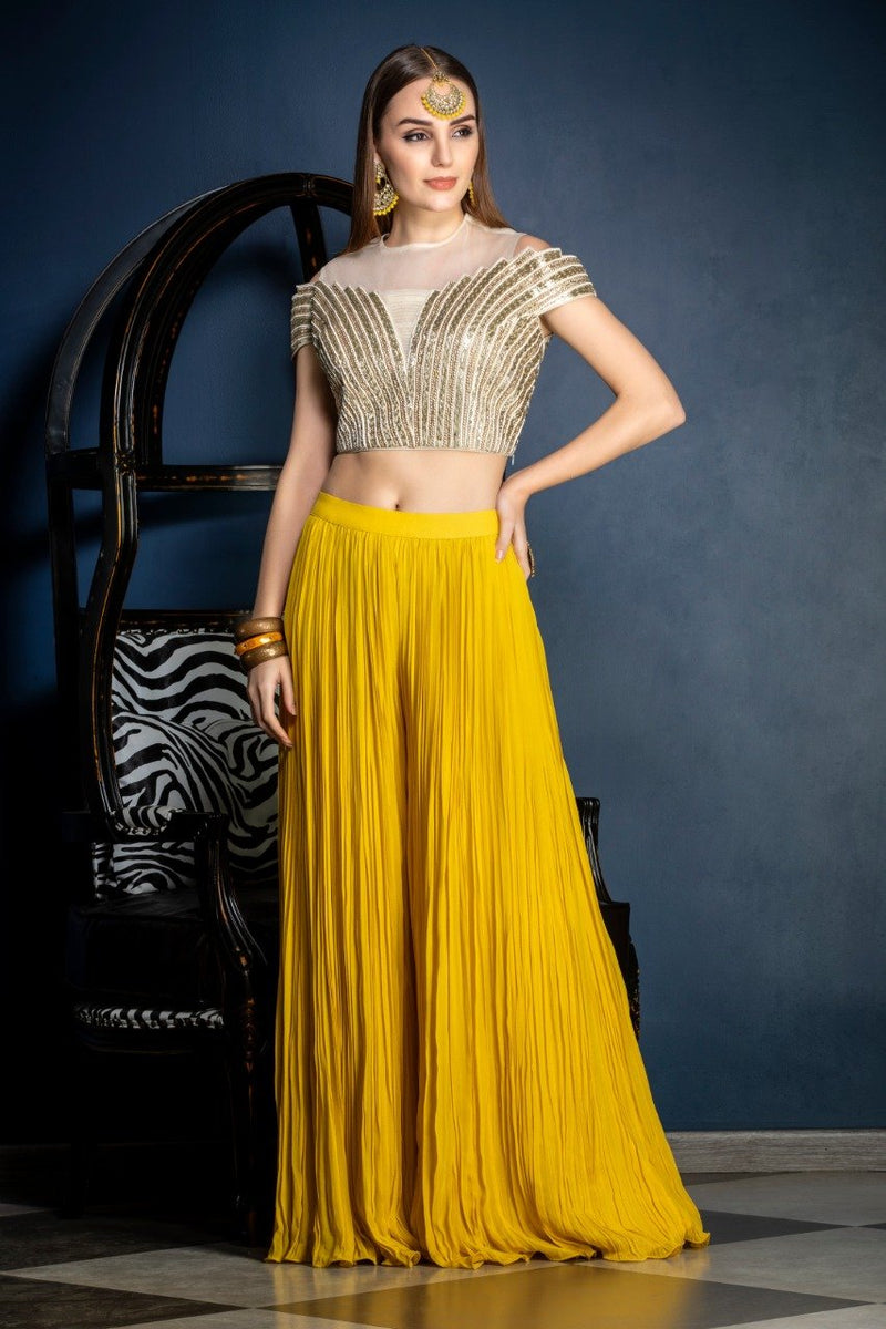 Mustard Yellow Sharara with leather patchwork