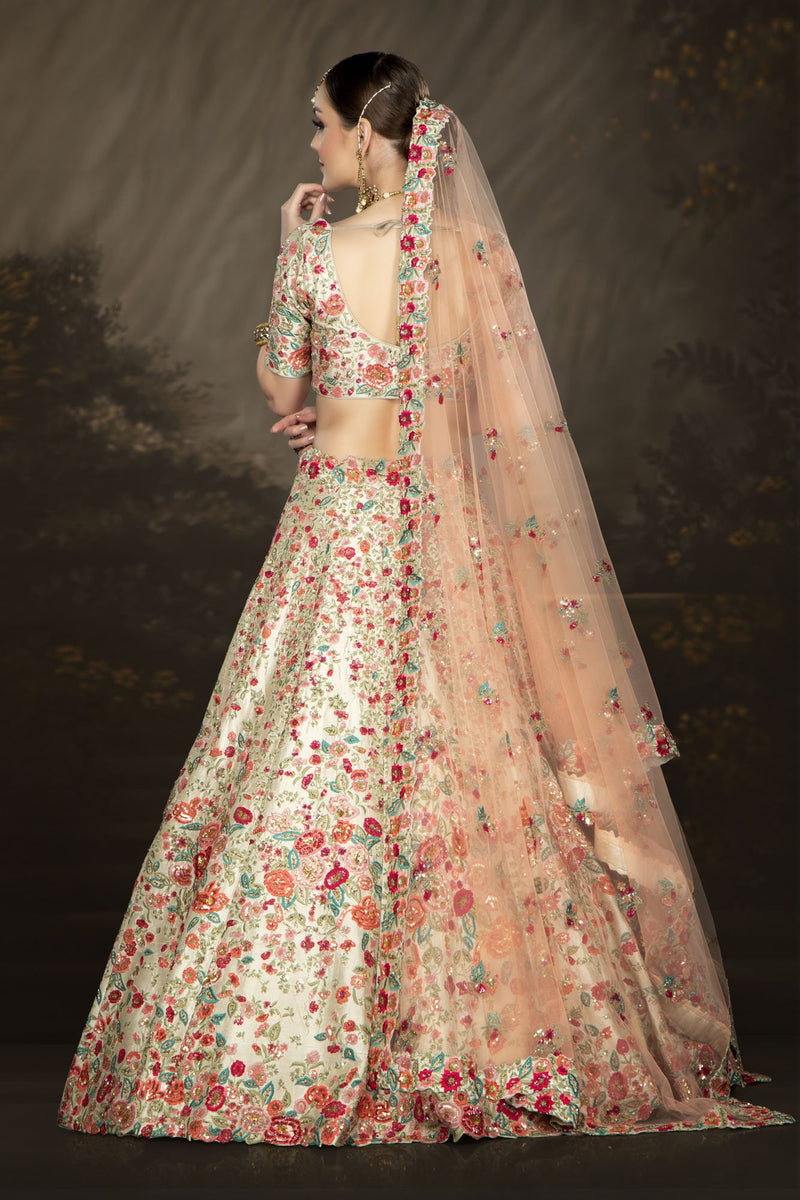 Ivory Bridal with Multicolor thread and Hand Embroidery