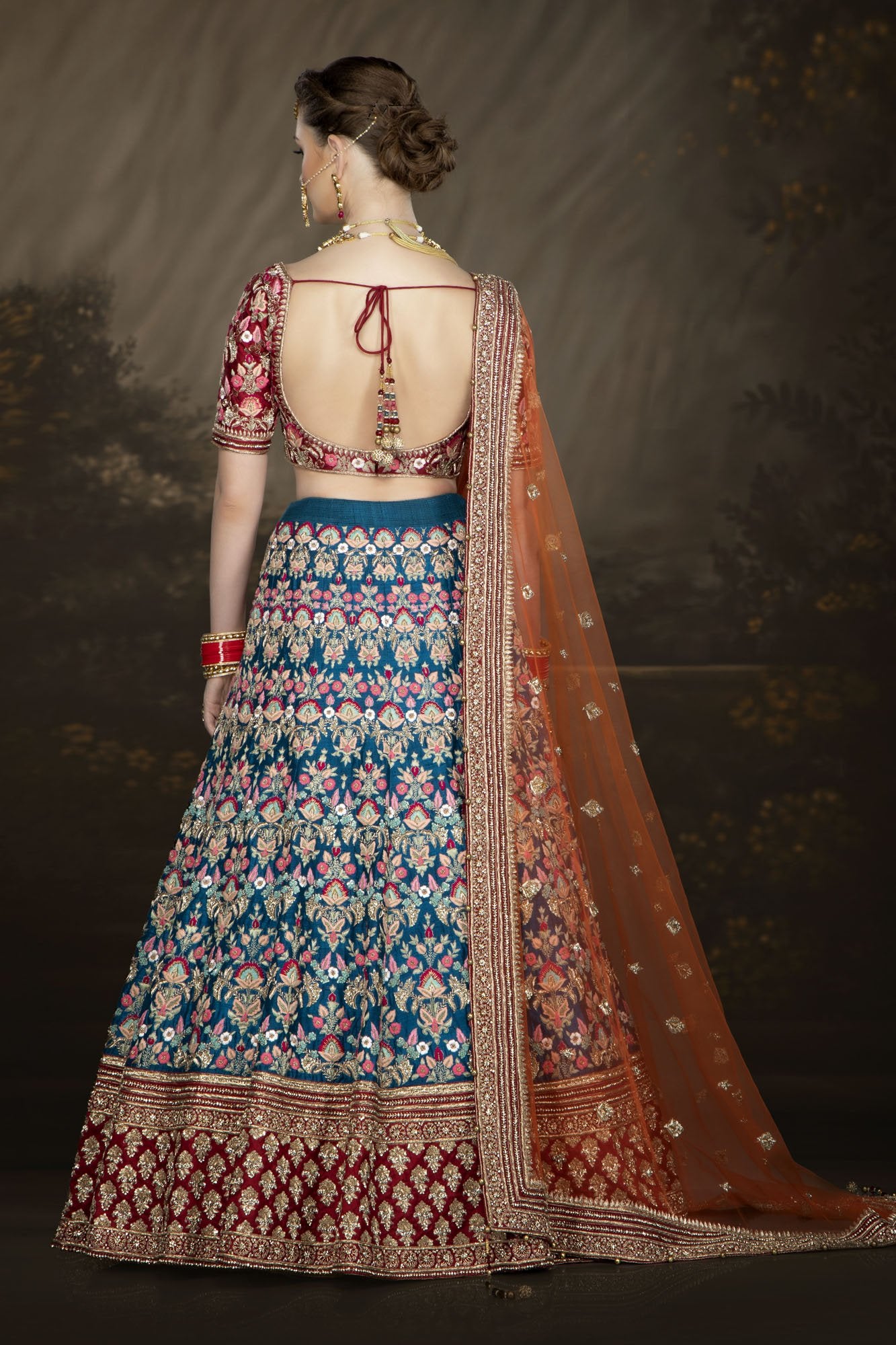 Bright Multicoloured Bridal Lehenga, Contrasting Dupatta