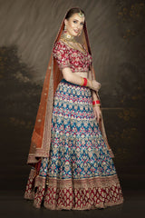 Bright Multicoloured Bridal Lehenga, Contrasting Dupatta