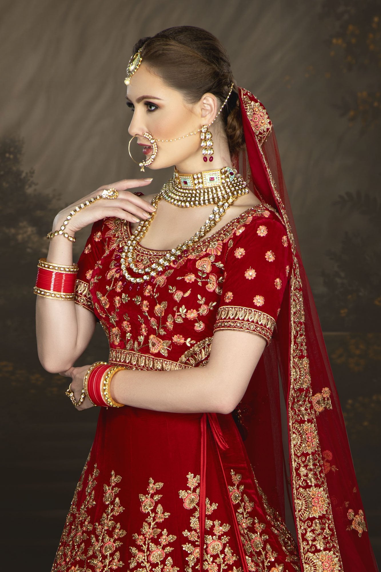 Red Micro-Velvet Bridal Lehenga