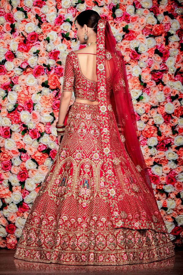 Red Bridal Heavy Embroidered Lehenga with thread work