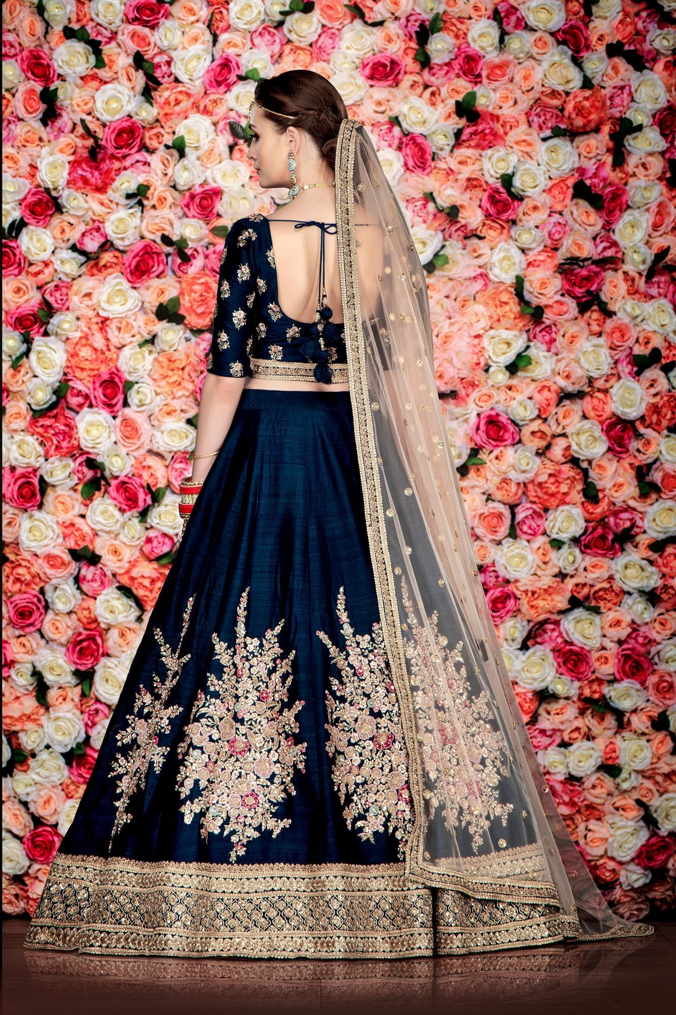 Elegant Navy Bridal Lehenga, Choli and Dupatta