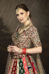 Multi-colored Bridal Lehenga with Intricate Embroidery Work