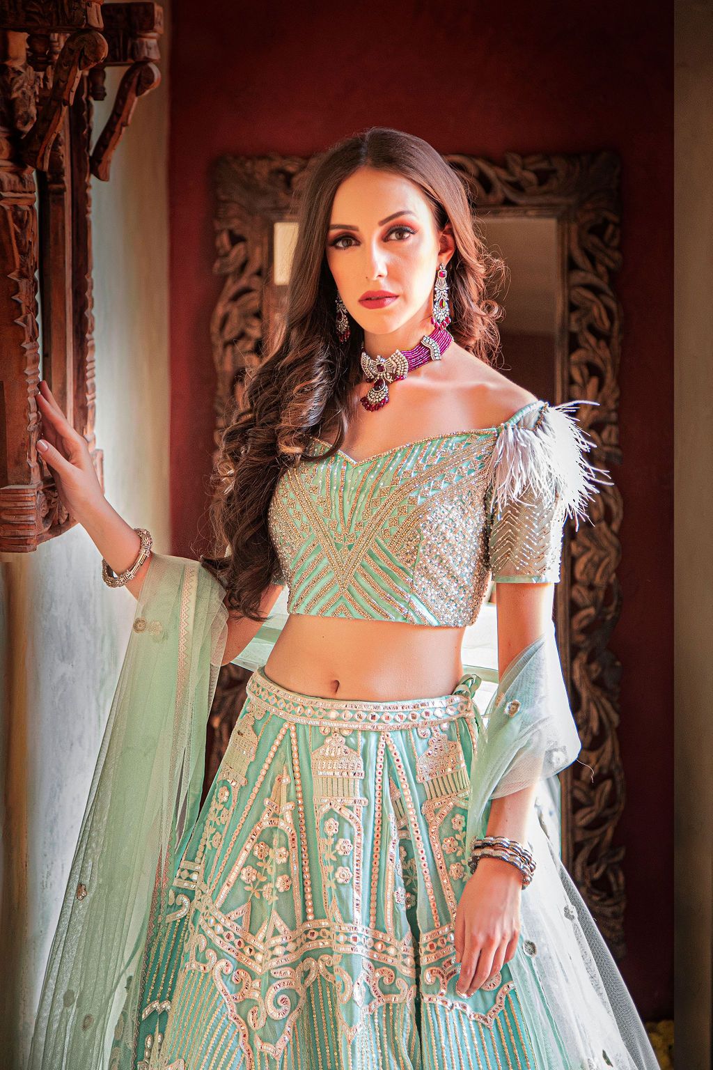 Blue Leather Patch embroidery Lehnga