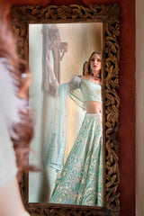 Blue Leather Patch embroidery Lehnga
