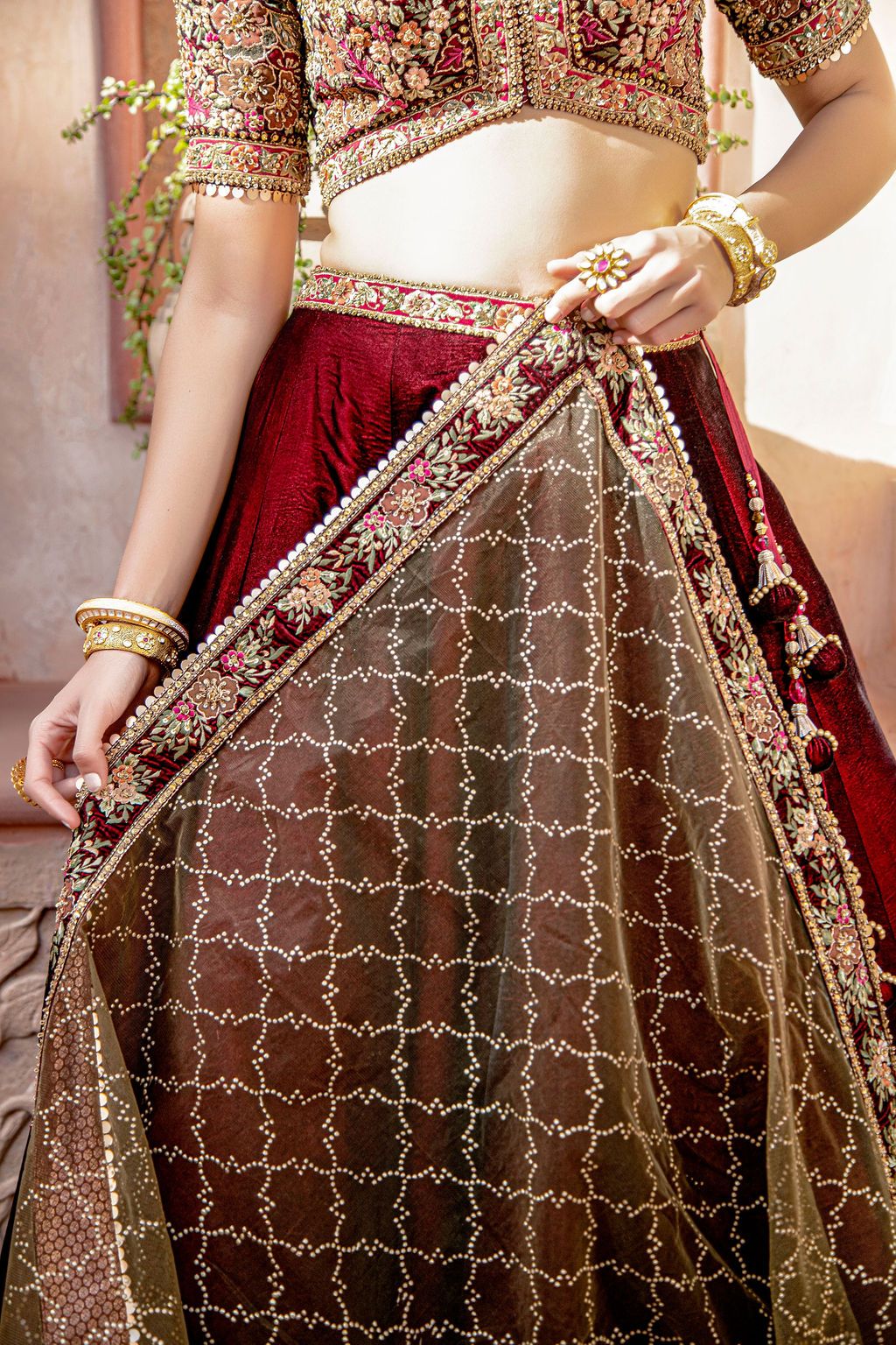 Maroon Velvet Skirt and top 