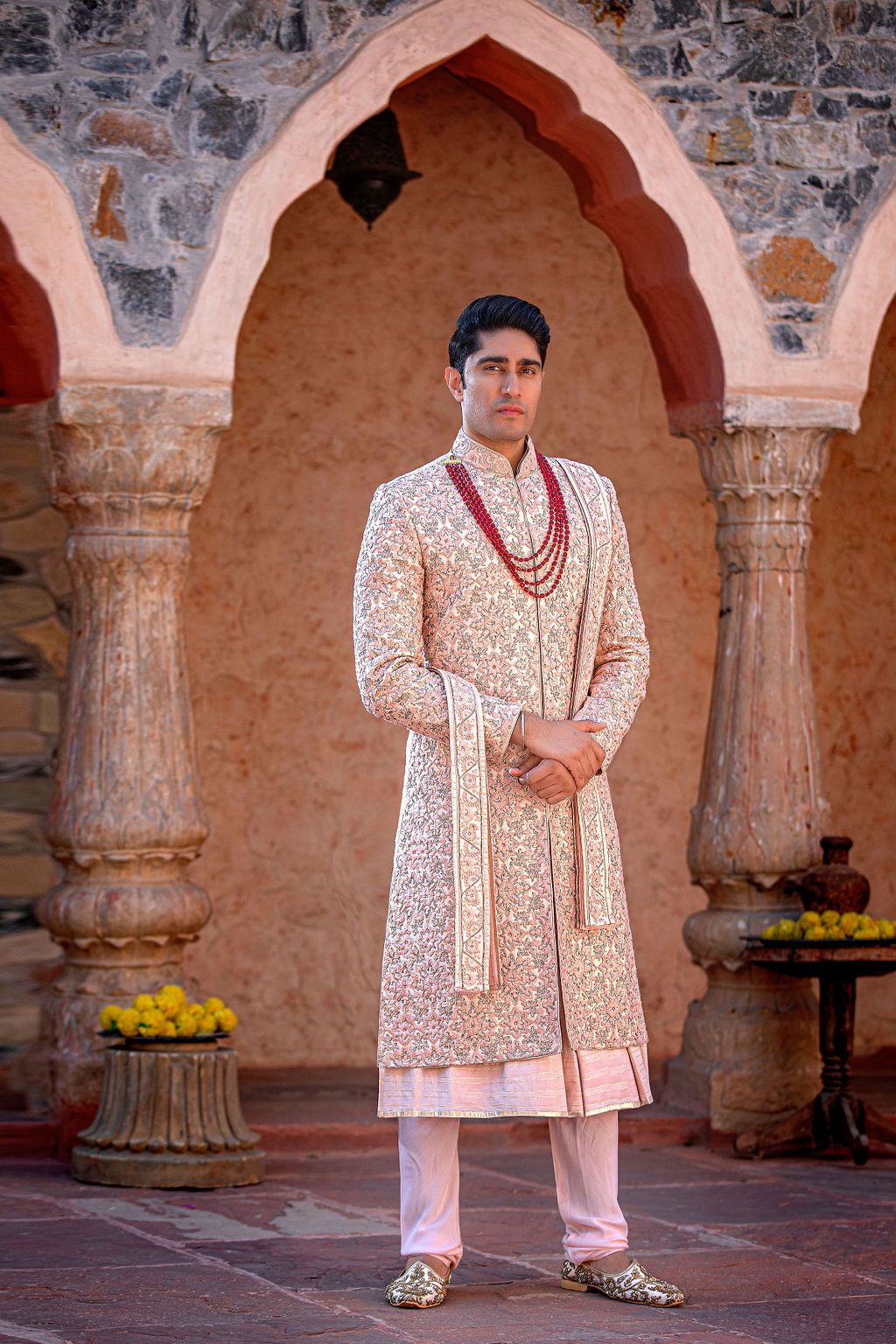 Light Pink Fully embroidered Sherwani 