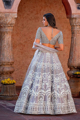 Grey Leather Patch embroidery Lehnga