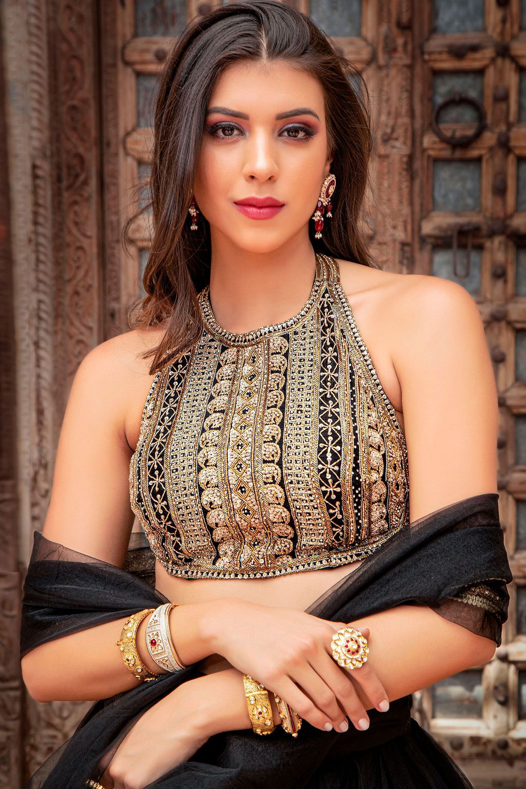 Black halter blouse with Skirt