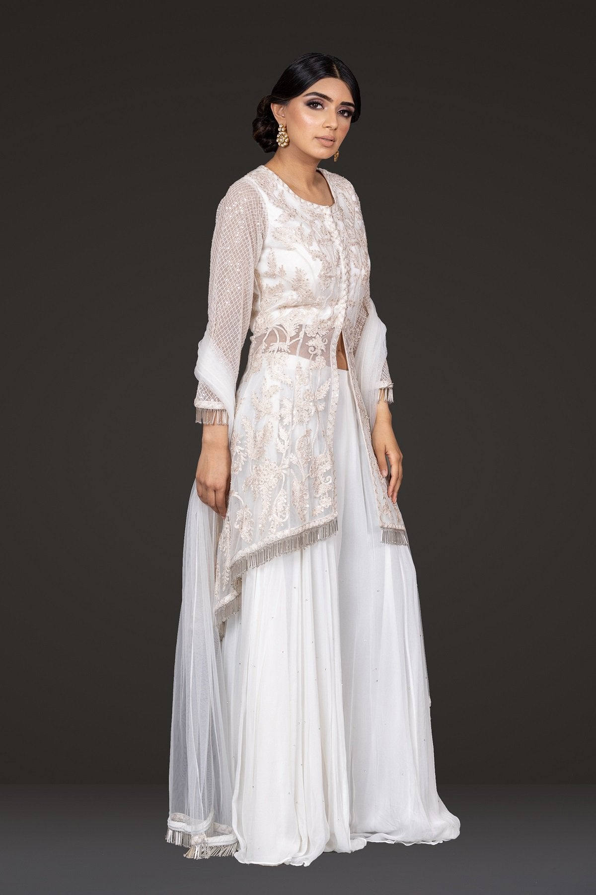 Ivory Embroidered Peplum Sharara 