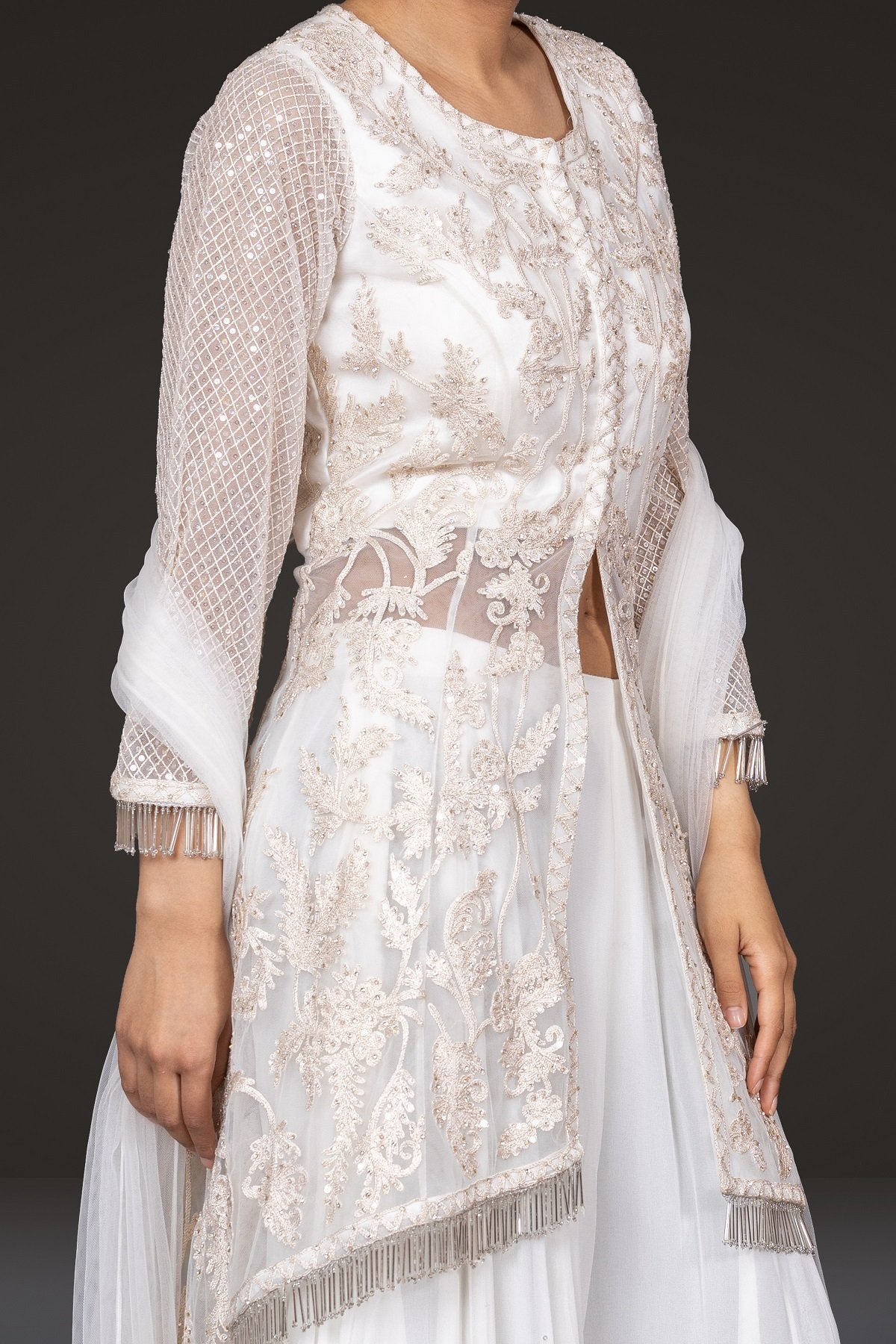 Ivory Embroidered Peplum Sharara 