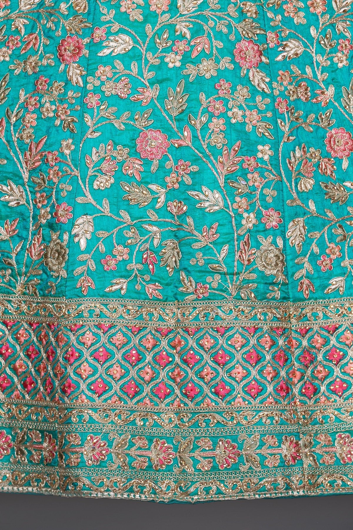 Fully Embroidered Top and Skirt with contrast Scarf